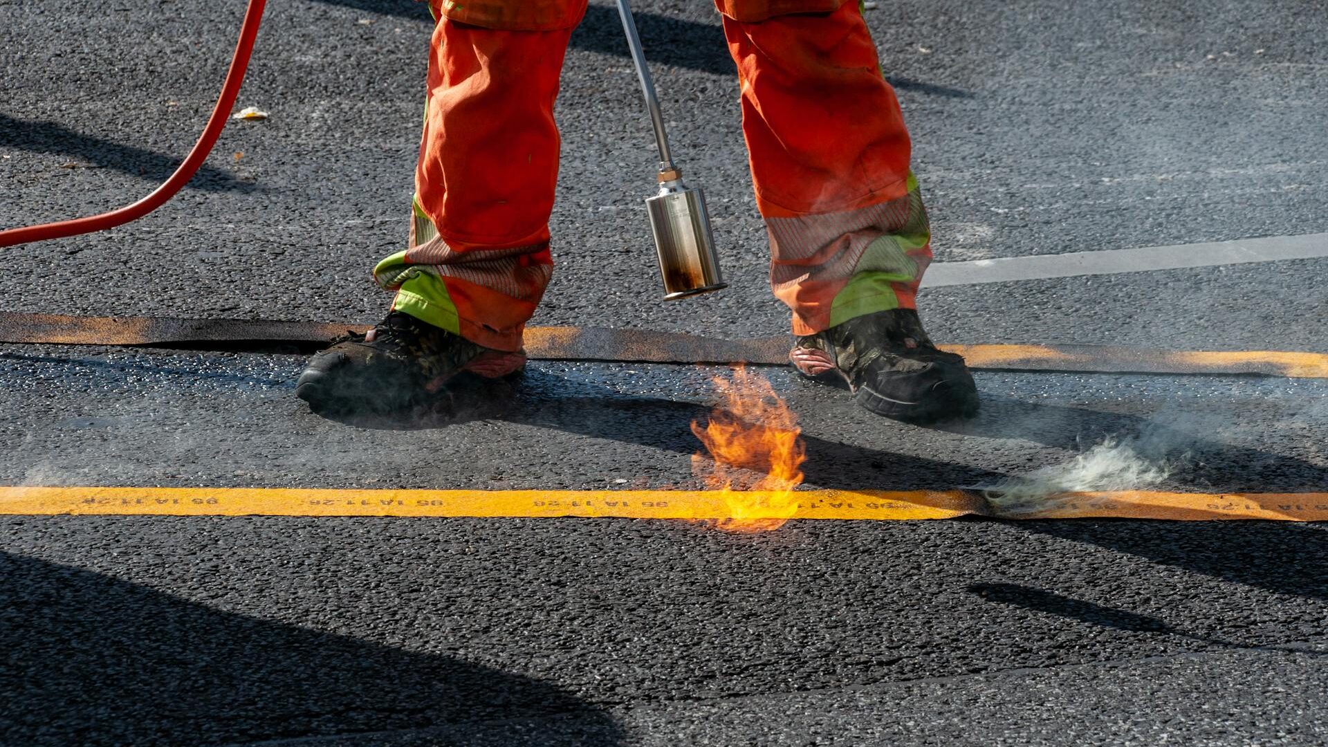 Crack seal repair applied to damaged pavement surface